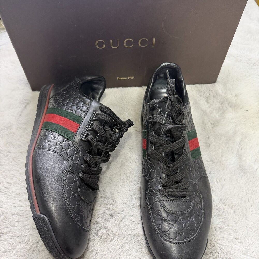 Gucci Shoes Micro Guccissima Leather Web Low Top Gucci Sneakers Mens Size 10